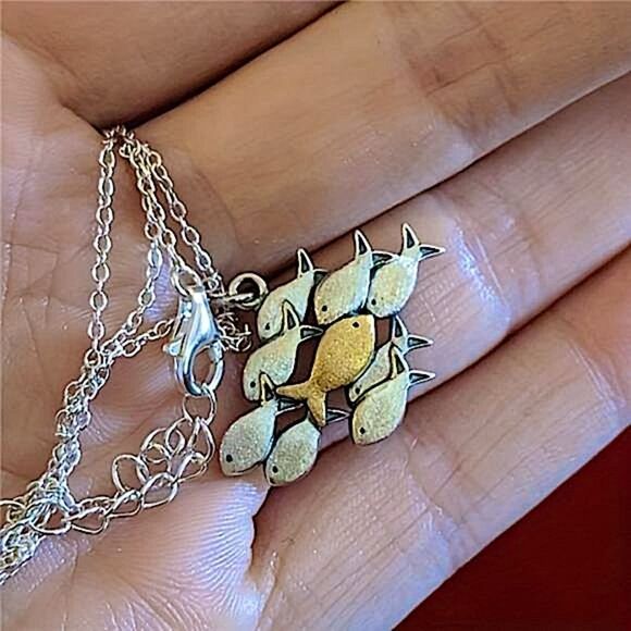 Ocean Inspired Fish Pendant Necklace Individuality Statement Silver Gold Tone - Picture 6 of 7